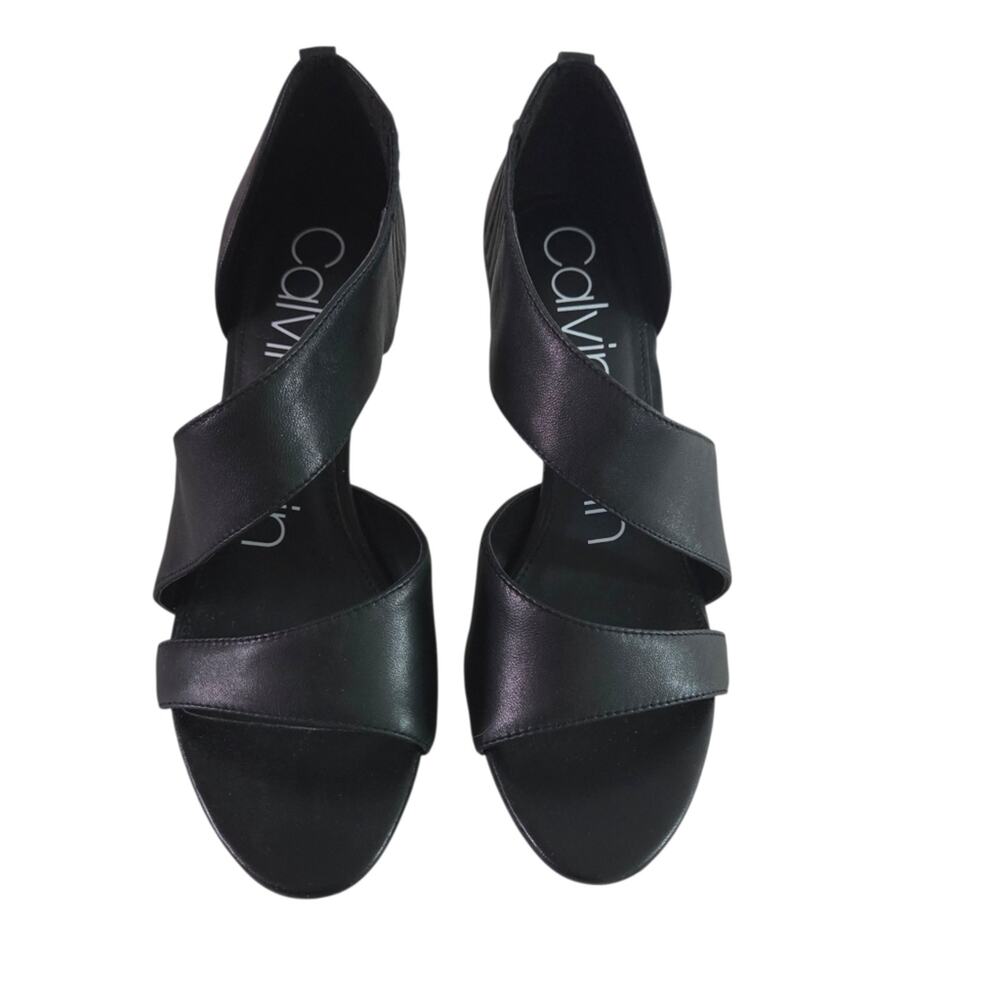 Calvin Klein | Niva Soft Black Leather D'Orsay Strappy Open Toe Stiletto Heels - Picture 2 of 10